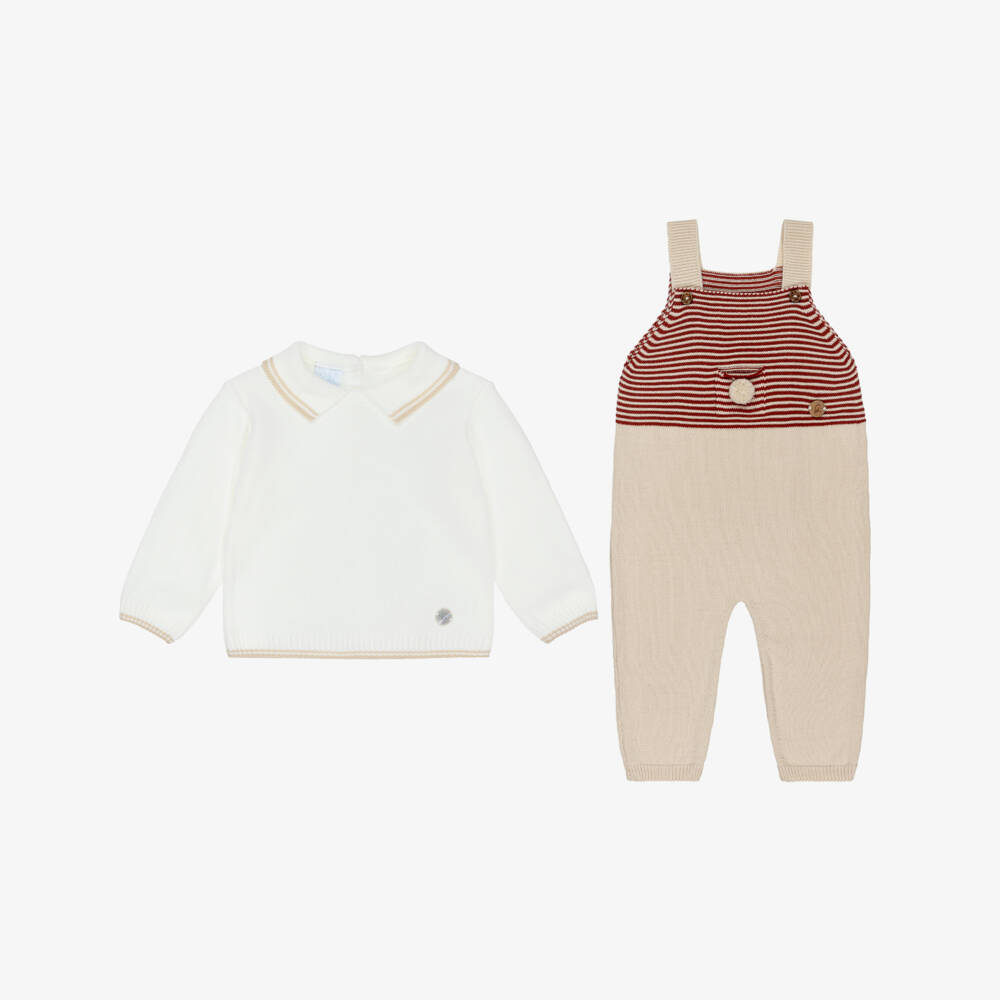Artesanía Granlei-Baby Boys Beige Knitted Dungaree Set | Childrensalon Outlet