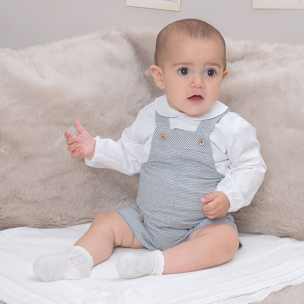 Artesanía Granlei-Baby Boys Blue Check Dungaree Shorts Set | Childrensalon Outlet