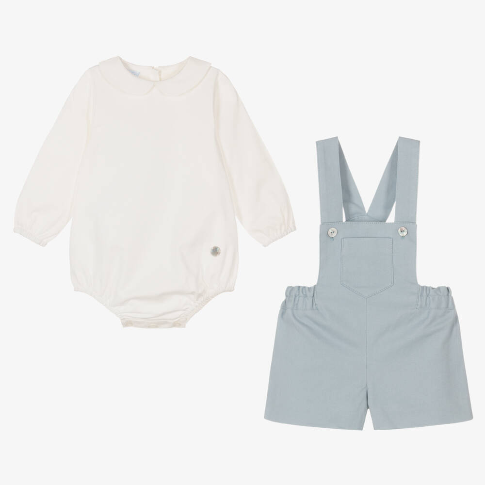 Artesanía Granlei-Baby Boys Blue Cotton Bodysuit & Dungaree Set | Childrensalon Outlet