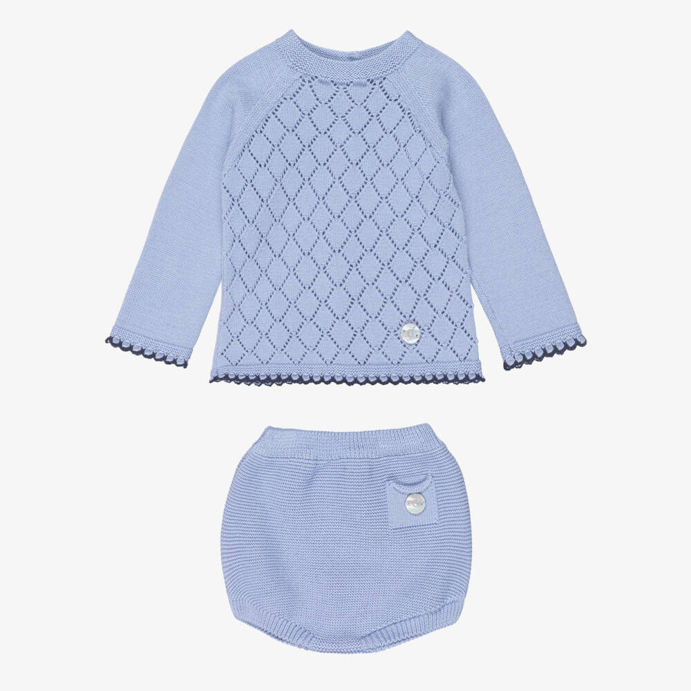 Artesanía Granlei-Baby Boys Blue Diamond Knit Shorts Set | Childrensalon Outlet