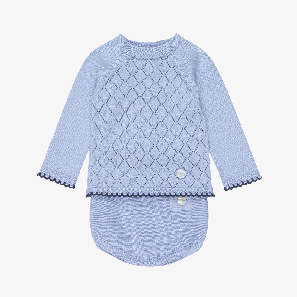 Artesanía Granlei-Baby Boys Blue Diamond Knit Shorts Set | Childrensalon Outlet