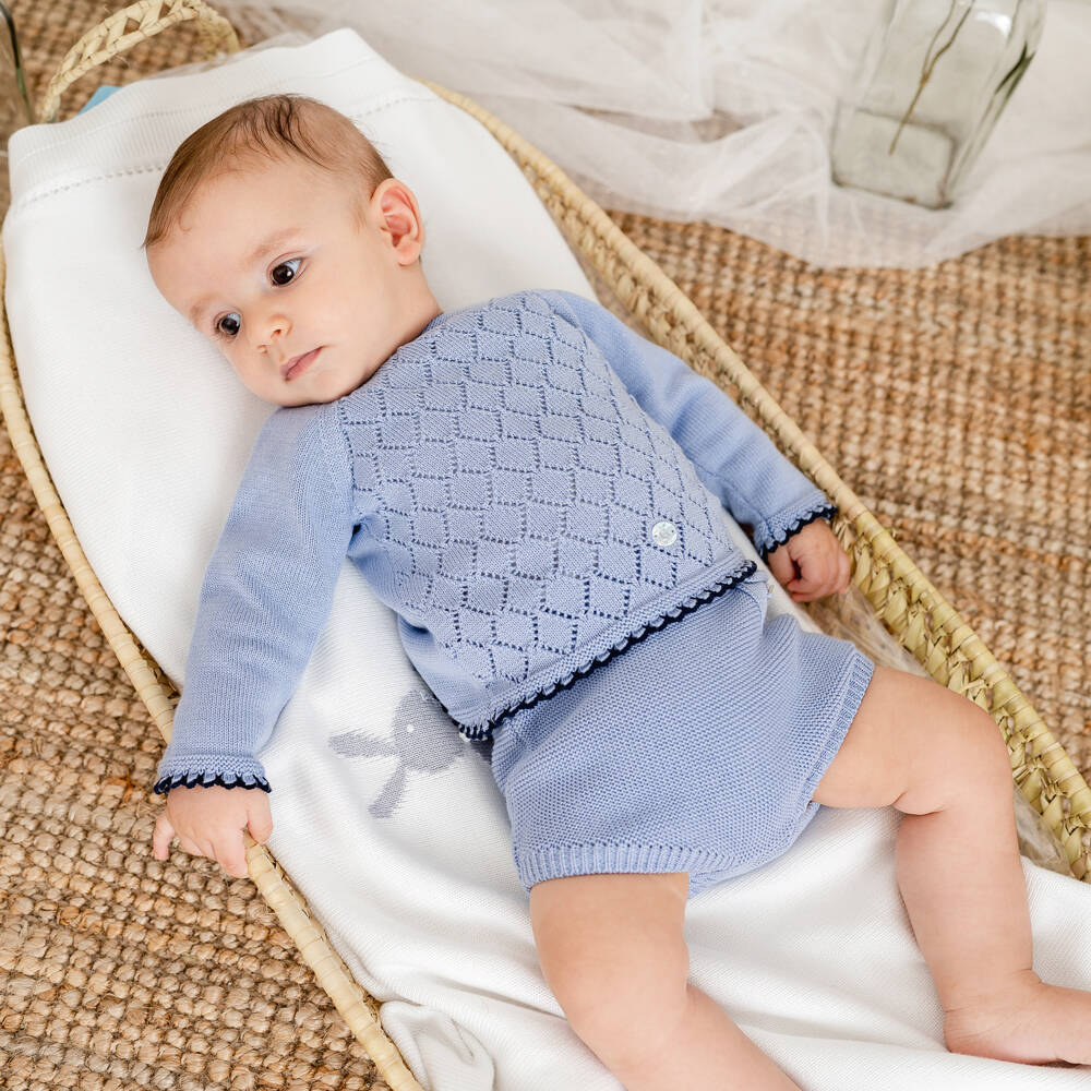 Artesanía Granlei-Baby Boys Blue Diamond Knit Shorts Set | Childrensalon Outlet
