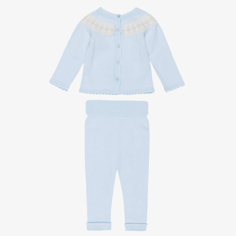 Artesanía Granlei-Baby Boys Blue Fair Isle Knitted Trouser Set | Childrensalon Outlet