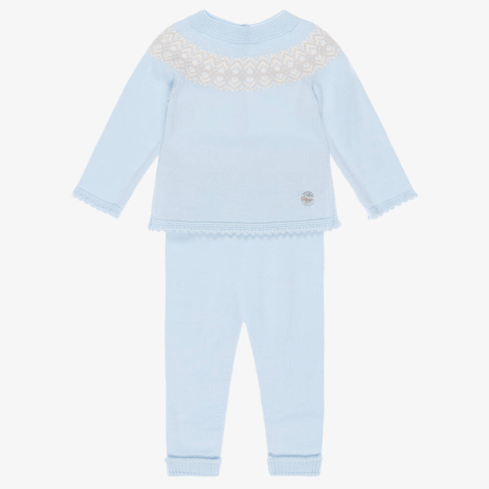 Artesanía Granlei-Baby Boys Blue Fair Isle Knitted Trouser Set | Childrensalon Outlet
