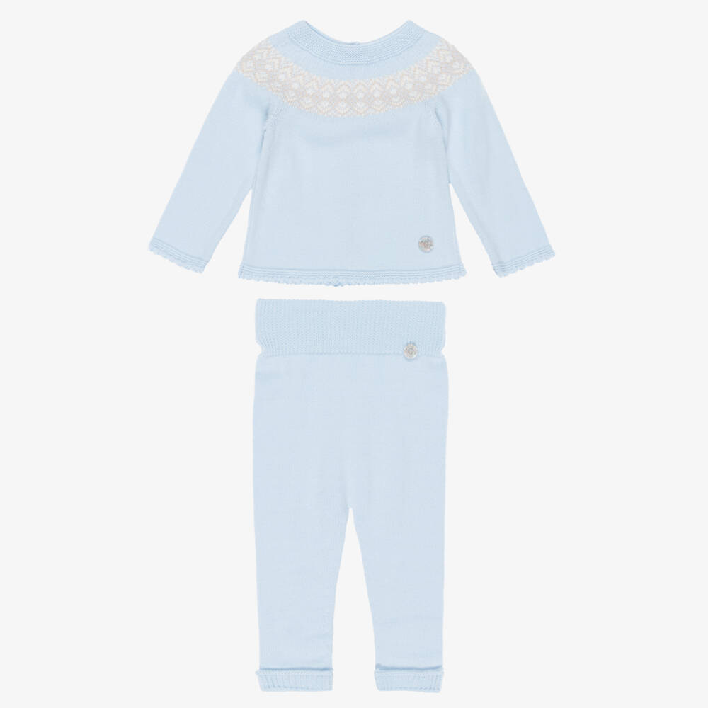 Artesanía Granlei-Baby Boys Blue Fair Isle Knitted Trouser Set | Childrensalon Outlet