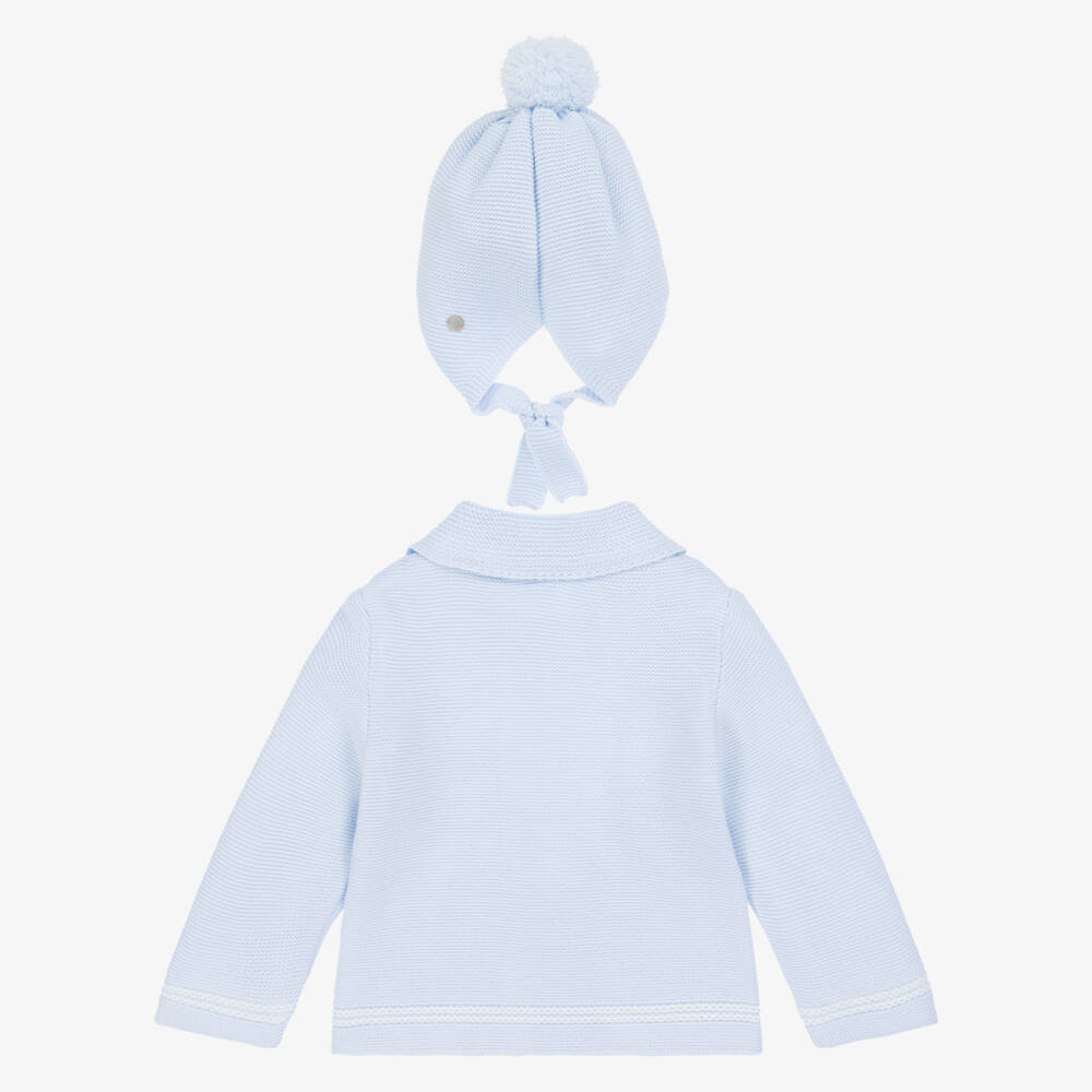 Artesanía Granlei-Baby Boys Blue Knitted Jacket & Hat Set | Childrensalon Outlet