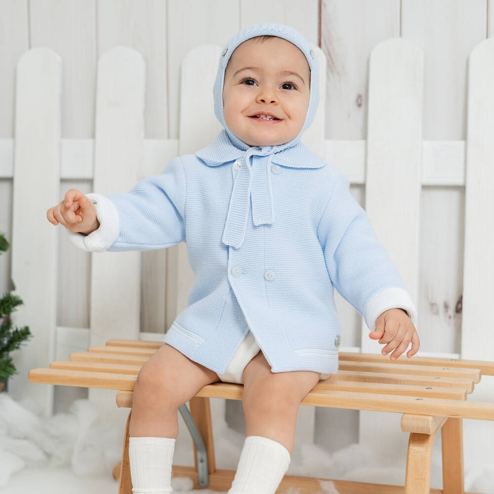 Artesanía Granlei-Baby Boys Blue Knitted Jacket & Hat Set | Childrensalon Outlet