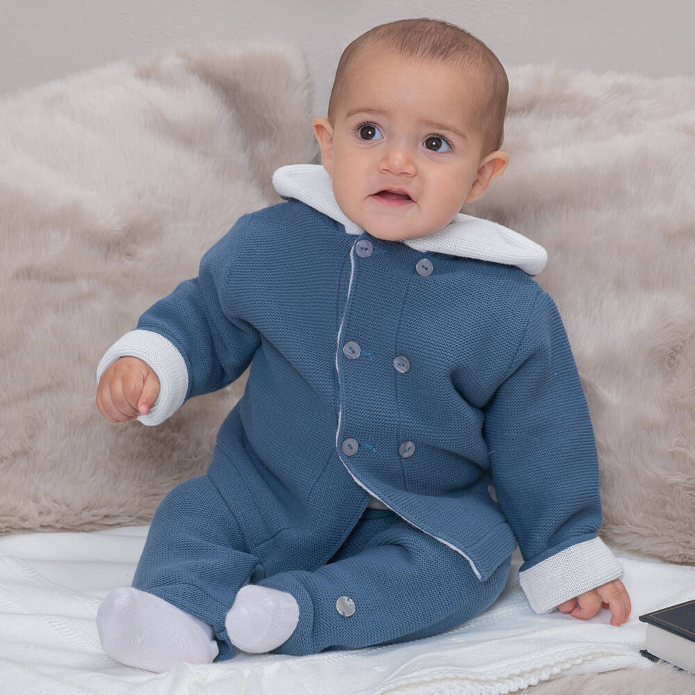 Artesanía Granlei-Baby Boys Blue Knitted Trousers Set | Childrensalon Outlet