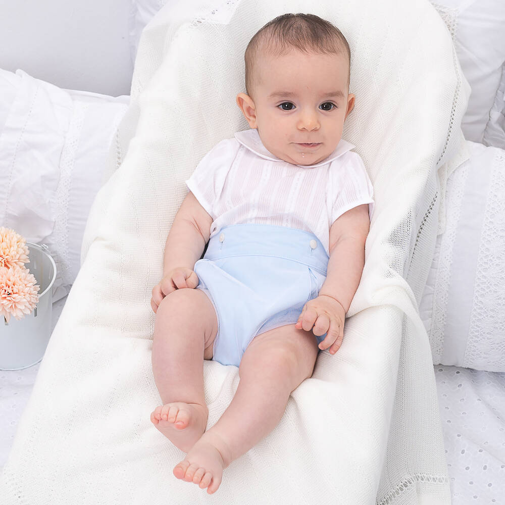 Artesanía Granlei-Baby Boys Blue & White Buster Suit | Childrensalon Outlet