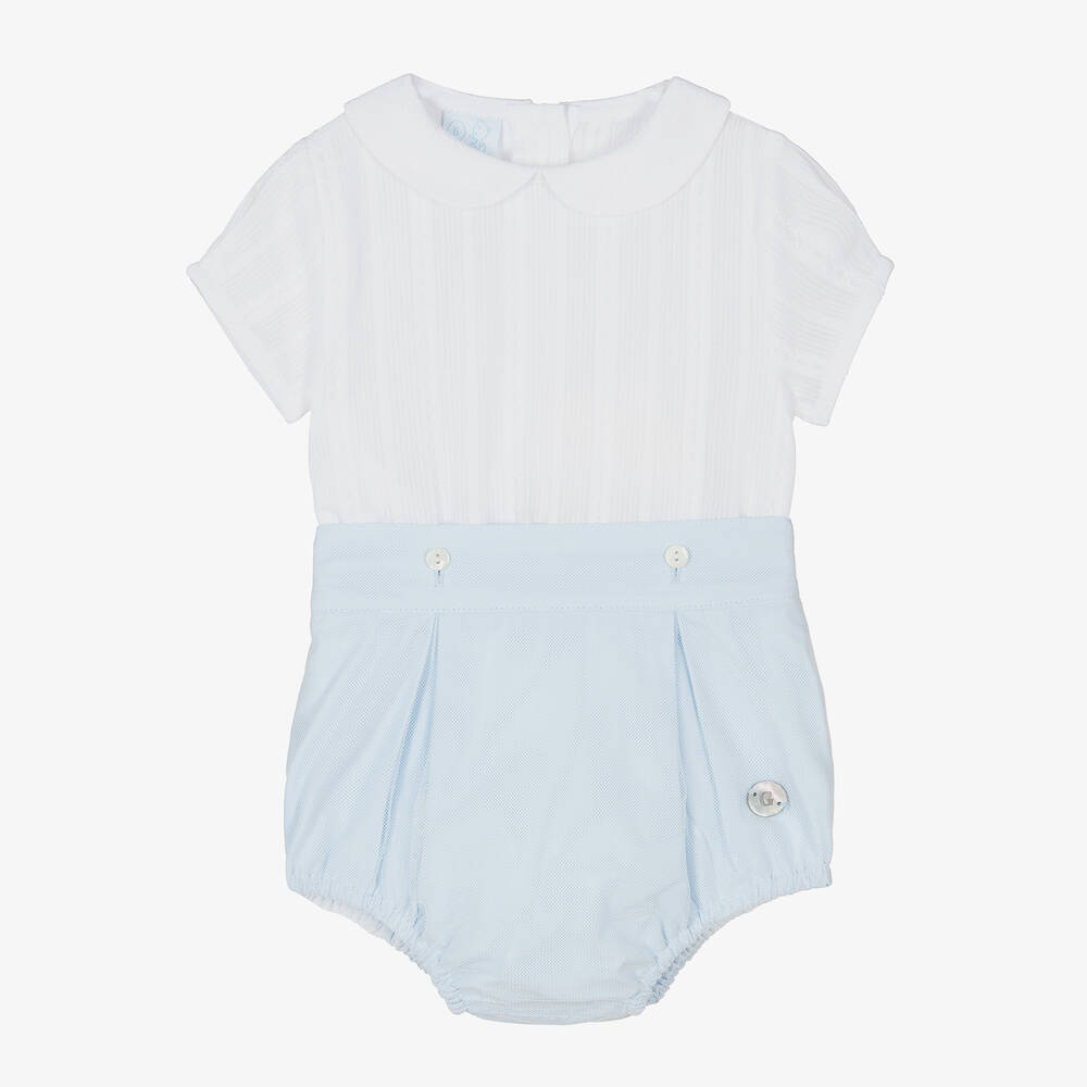 Artesanía Granlei-Baby Boys Blue & White Buster Suit | Childrensalon Outlet