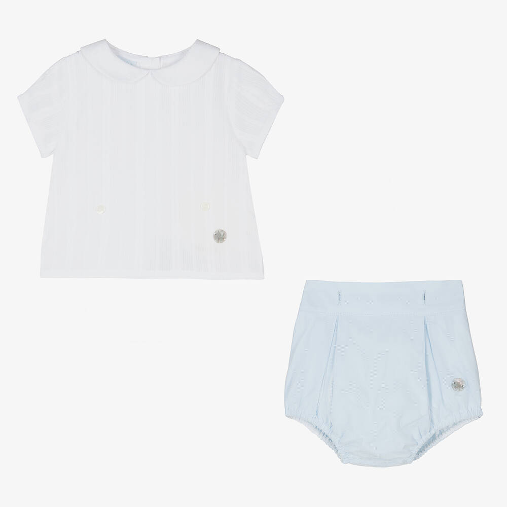 Artesanía Granlei-Baby Boys Blue & White Buster Suit | Childrensalon Outlet