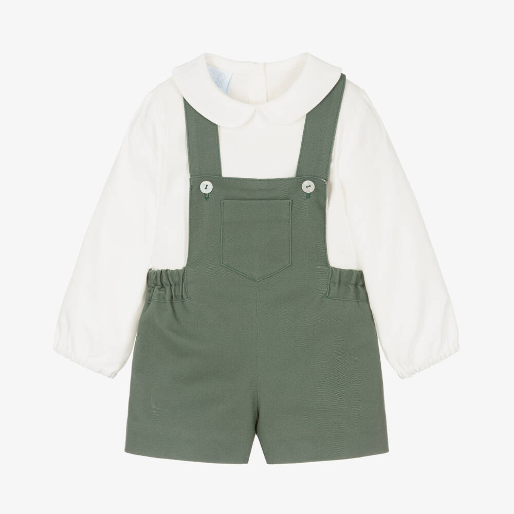 Artesanía Granlei-Baby Boys Green Cotton Bodysuit & Dungaree Set | Childrensalon Outlet