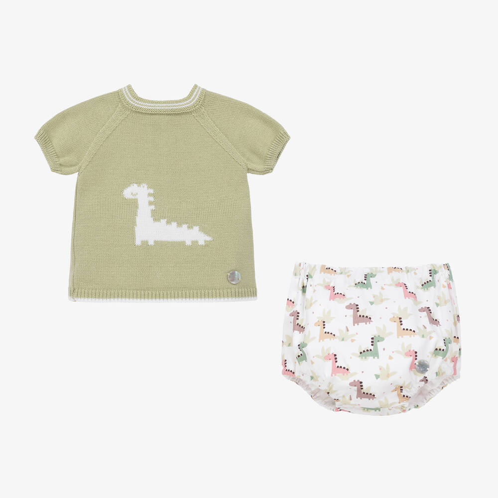Artesanía Granlei-طقم شورت مزيج قطن محبوك لون أخضر للمواليد | Childrensalon Outlet
