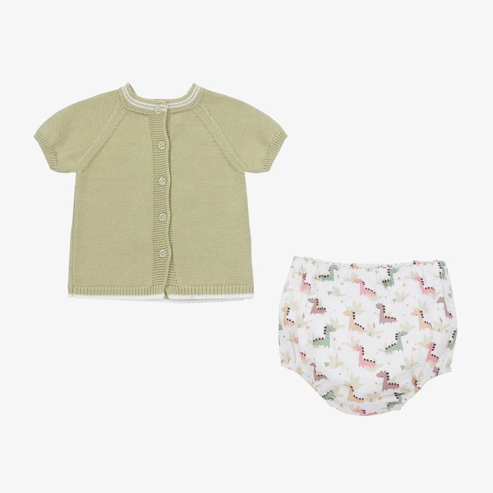 Artesanía Granlei-طقم شورت مزيج قطن محبوك لون أخضر للمواليد | Childrensalon Outlet