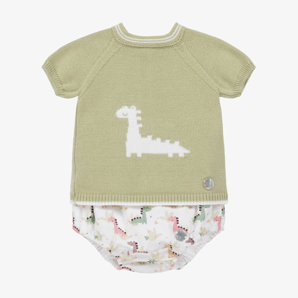 Artesanía Granlei-Baby Boys Green Cotton Dinosaur Shorts Set | Childrensalon Outlet