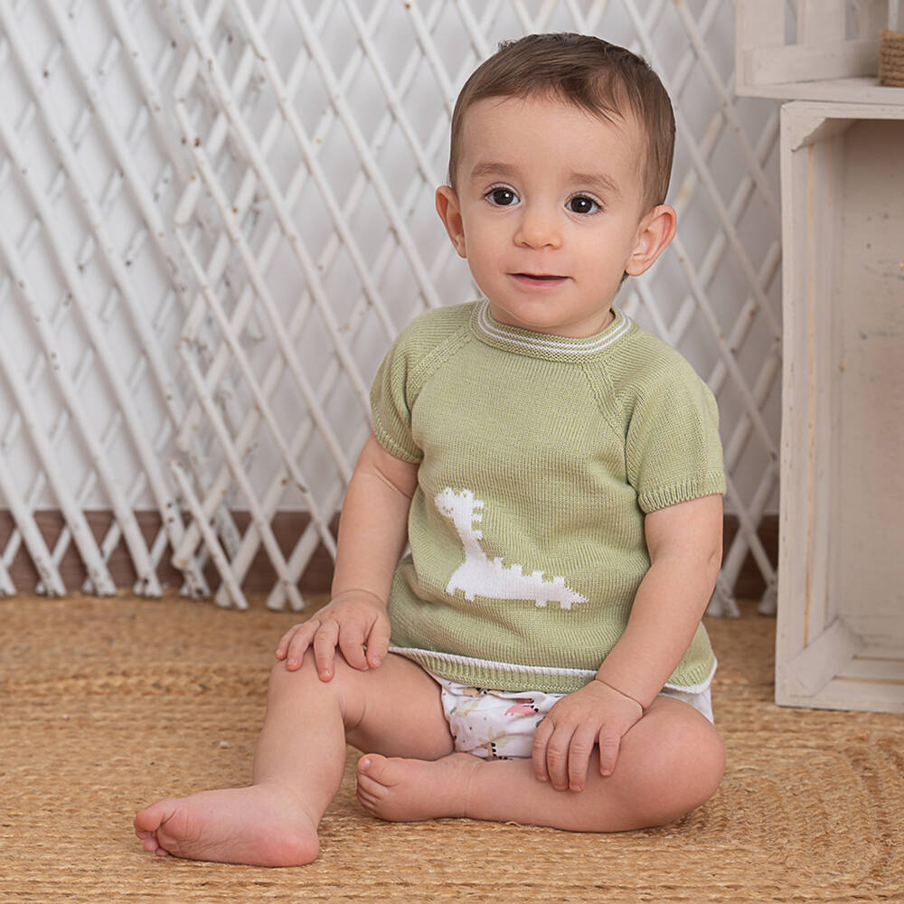 Artesanía Granlei-طقم شورت مزيج قطن محبوك لون أخضر للمواليد | Childrensalon Outlet