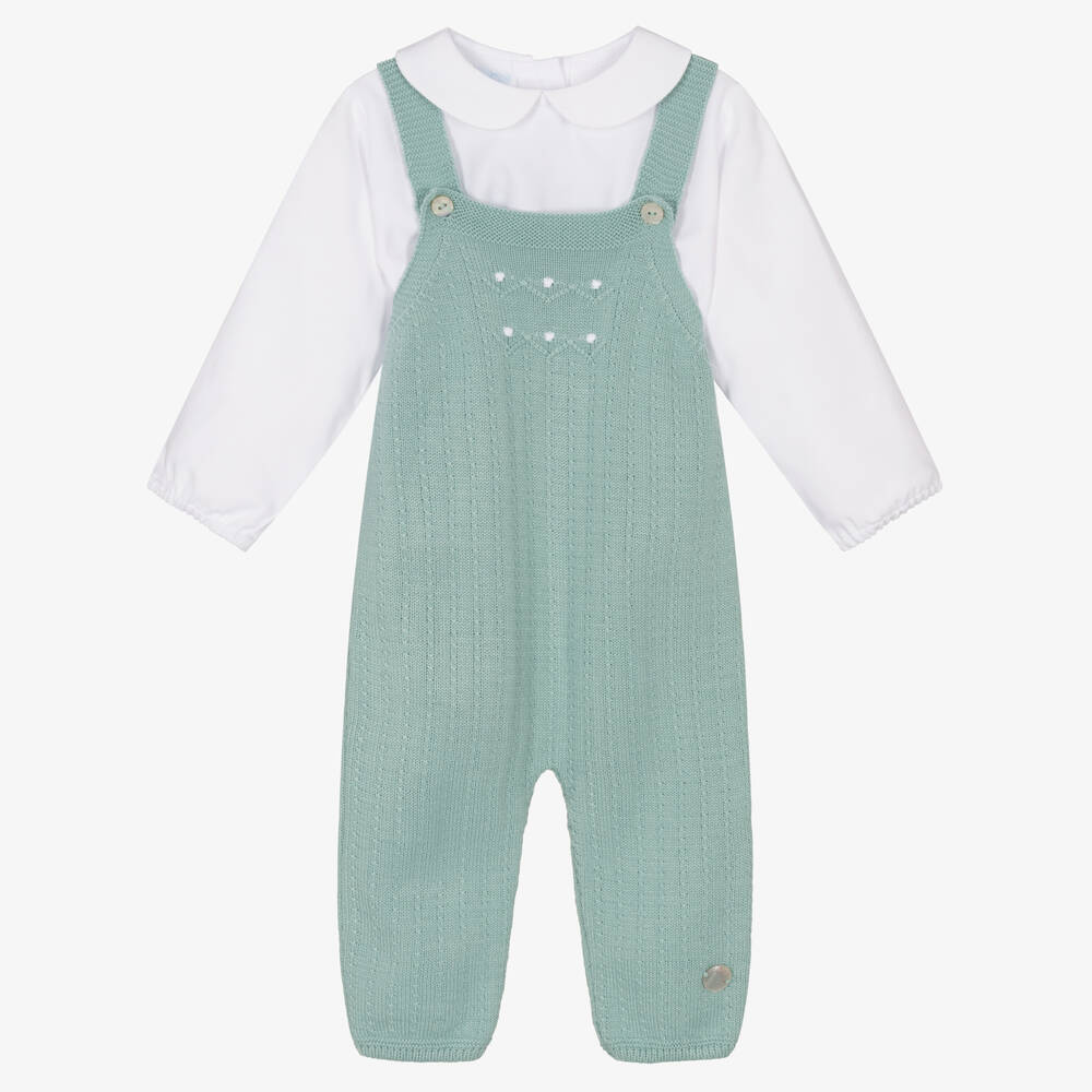 Artesanía Granlei-Baby Boys Green Dungaree Set | Childrensalon Outlet