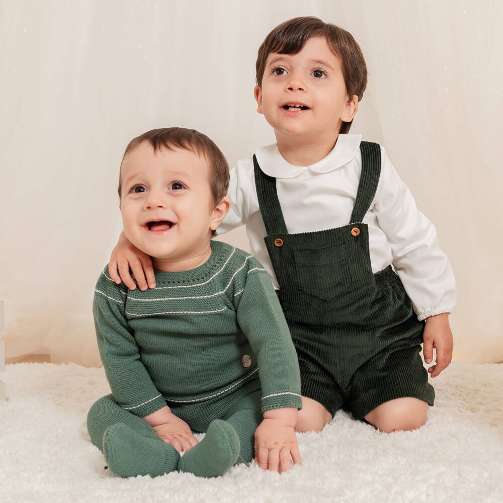 Artesanía Granlei-Baby Boys Green & White Corduroy Shorts Set | Childrensalon Outlet