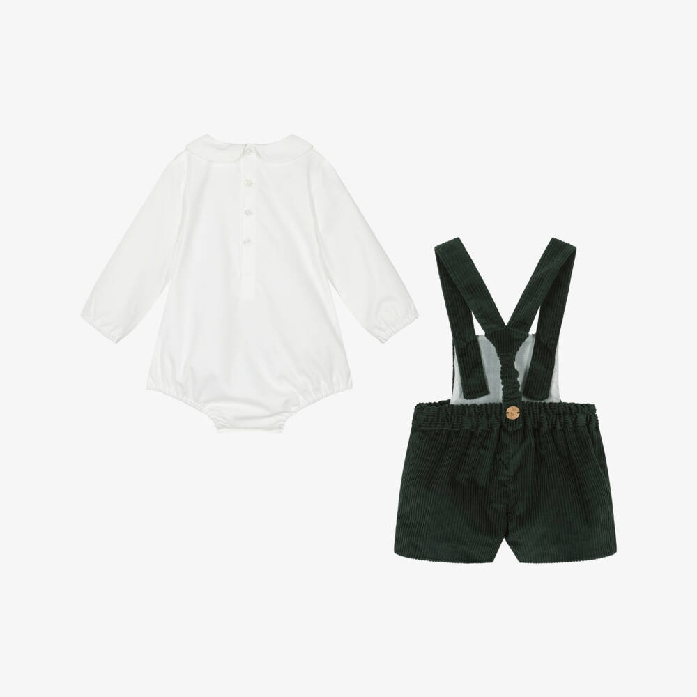Artesanía Granlei-Baby Boys Green & White Corduroy Shorts Set | Childrensalon Outlet