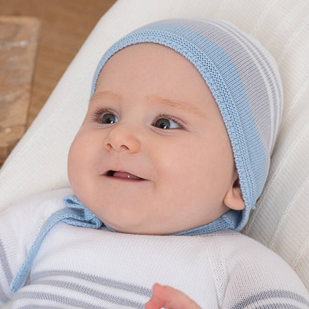 Artesanía Granlei-Baby Boys Grey & Blue Stripe Bonnet | Childrensalon Outlet