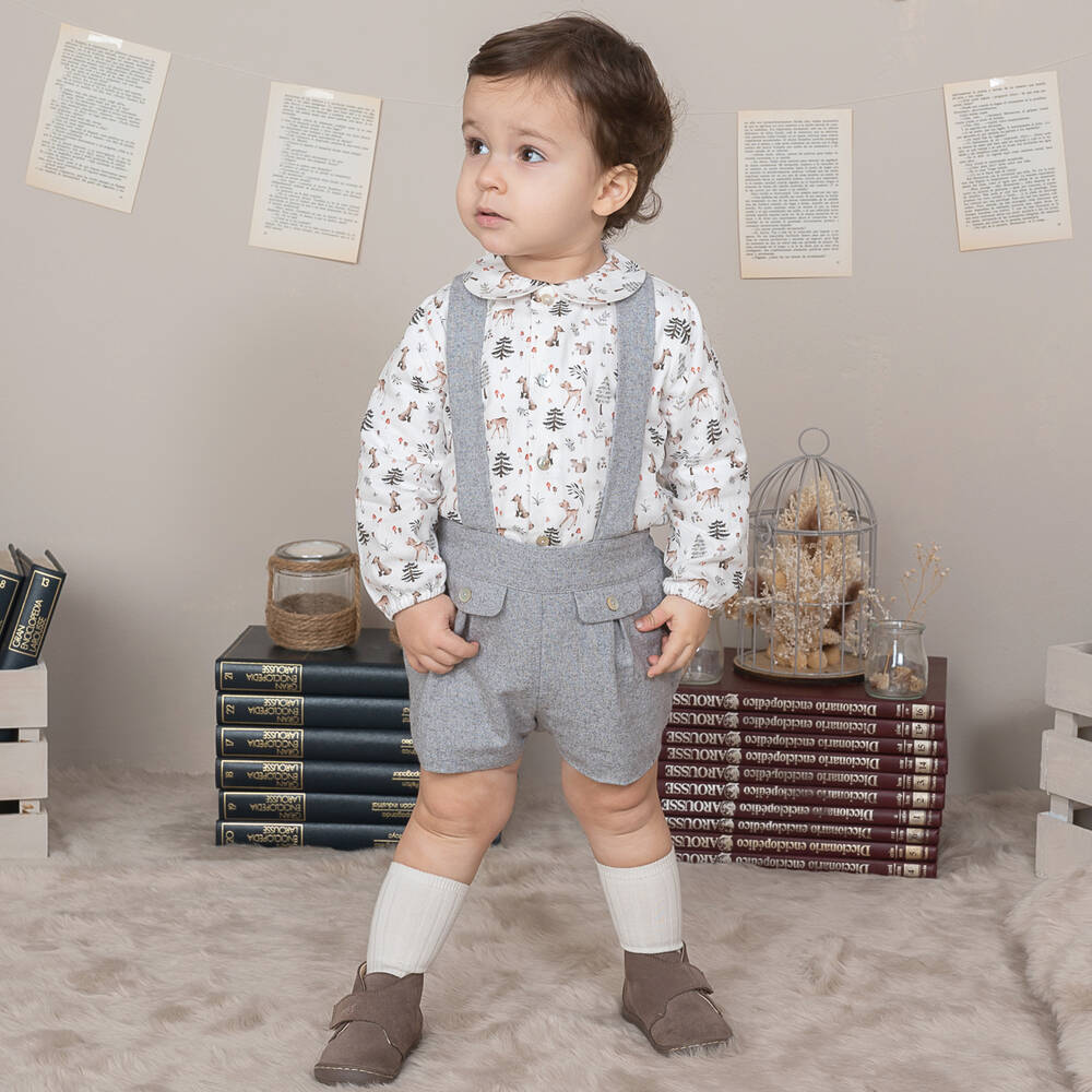 Artesanía Granlei-Baby Boys Grey & White Woodland Short Set | Childrensalon Outlet