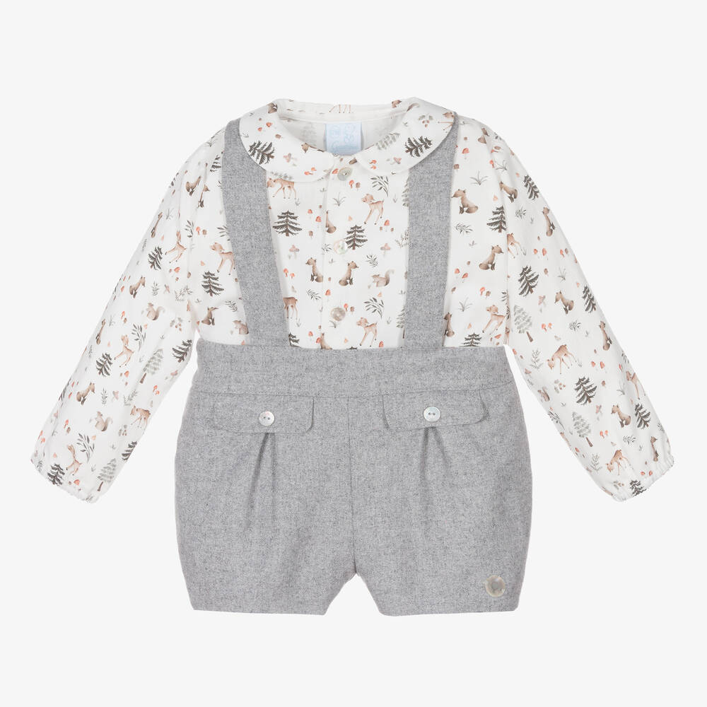 Artesanía Granlei-Baby Boys Grey & White Woodland Short Set | Childrensalon Outlet