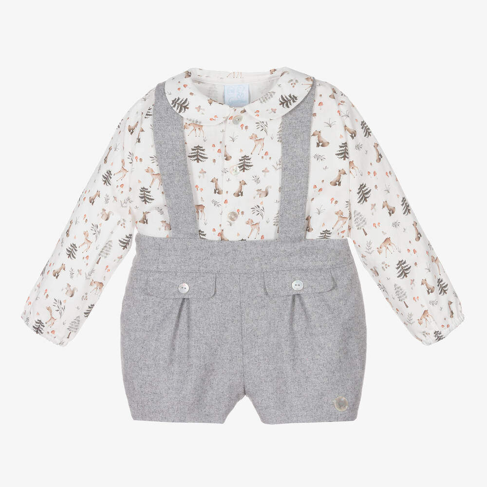 Artesanía Granlei - Baby Boys Grey & White Woodland Short Set | Childrensalon