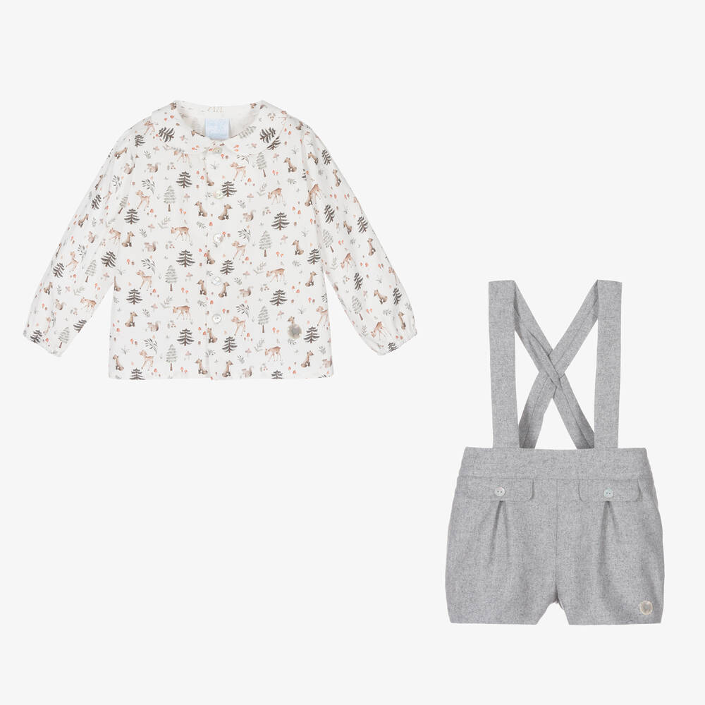 Artesanía Granlei-Baby Boys Grey & White Woodland Short Set | Childrensalon Outlet