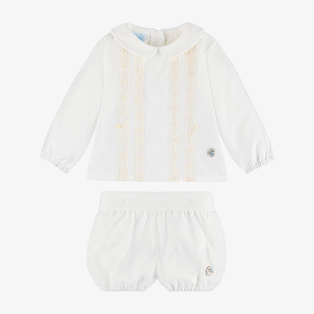 Artesanía Granlei-Baby Boys Ivory Cotton & Tulle Buster Suit | Childrensalon Outlet