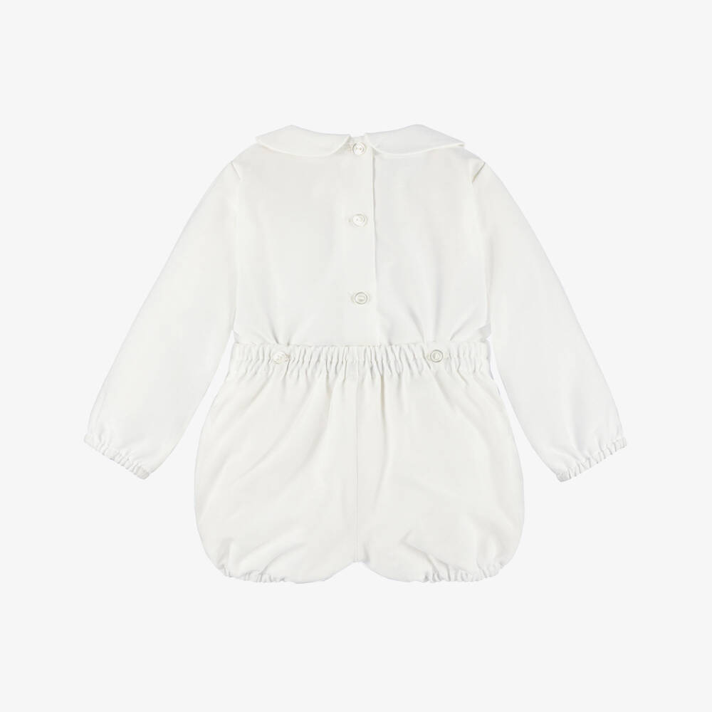 Artesanía Granlei-Baby Boys Ivory Cotton & Tulle Buster Suit | Childrensalon Outlet
