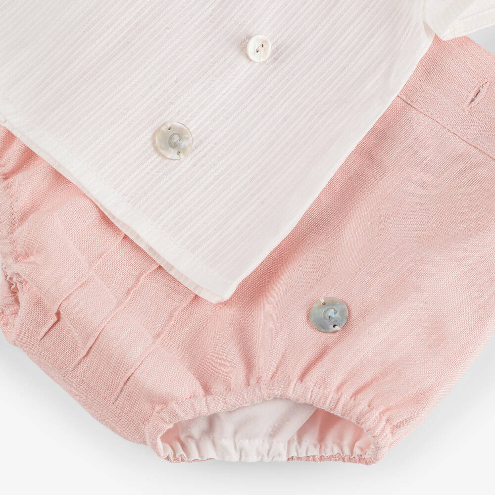 Artesanía Granlei-Baby Boys Ivory & Pink Buster Suit | Childrensalon Outlet