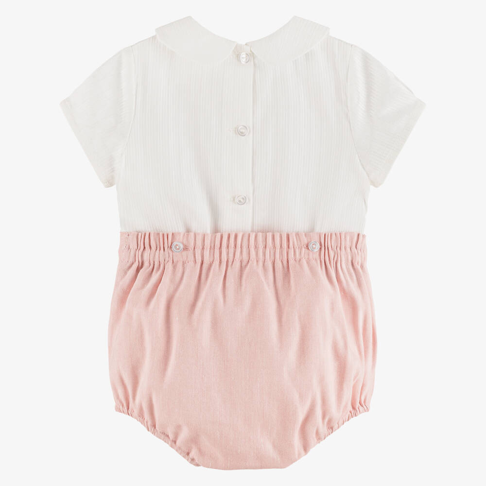 Artesanía Granlei-Baby Boys Ivory & Pink Buster Suit | Childrensalon Outlet