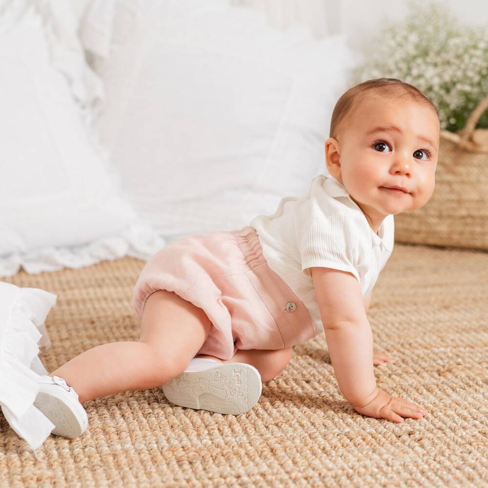 Artesanía Granlei-Baby Boys Ivory & Pink Buster Suit | Childrensalon Outlet