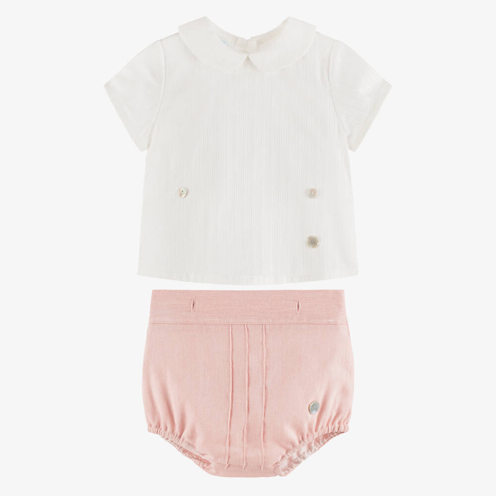 Artesanía Granlei-Baby Boys Ivory & Pink Buster Suit | Childrensalon Outlet