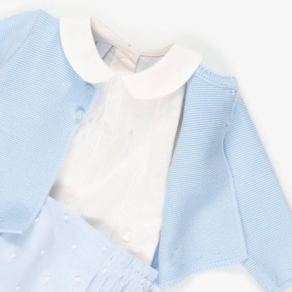 Artesanía Granlei-Baby Boys Pale Blue Buster Suit & Cardigan Set | Childrensalon Outlet