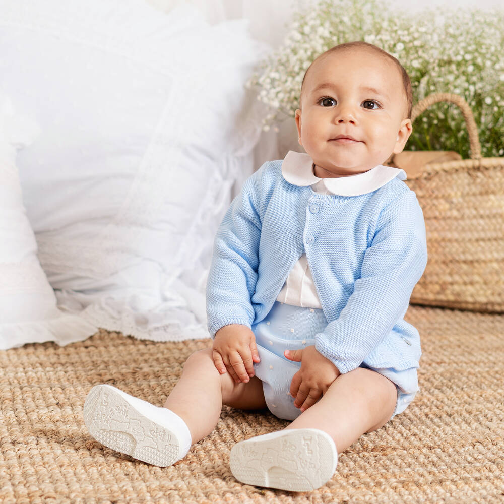 Artesanía Granlei-Baby Boys Pale Blue Buster Suit & Cardigan Set | Childrensalon Outlet