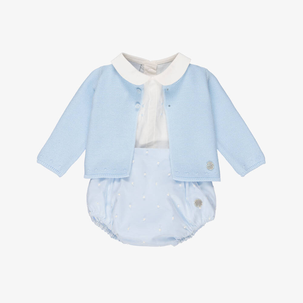Artesanía Granlei-Baby Boys Pale Blue Buster Suit & Cardigan Set | Childrensalon Outlet