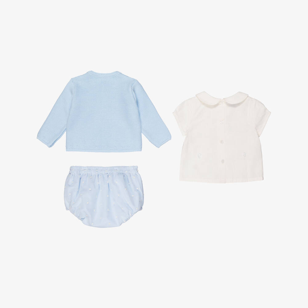Artesanía Granlei-Baby Boys Pale Blue Buster Suit & Cardigan Set | Childrensalon Outlet