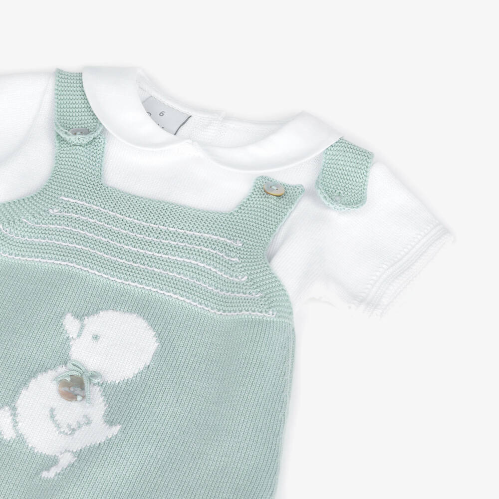 Artesanía Granlei-Baby Boys Pale Green Duckling Knitted Babysuit Set | Childrensalon Outlet
