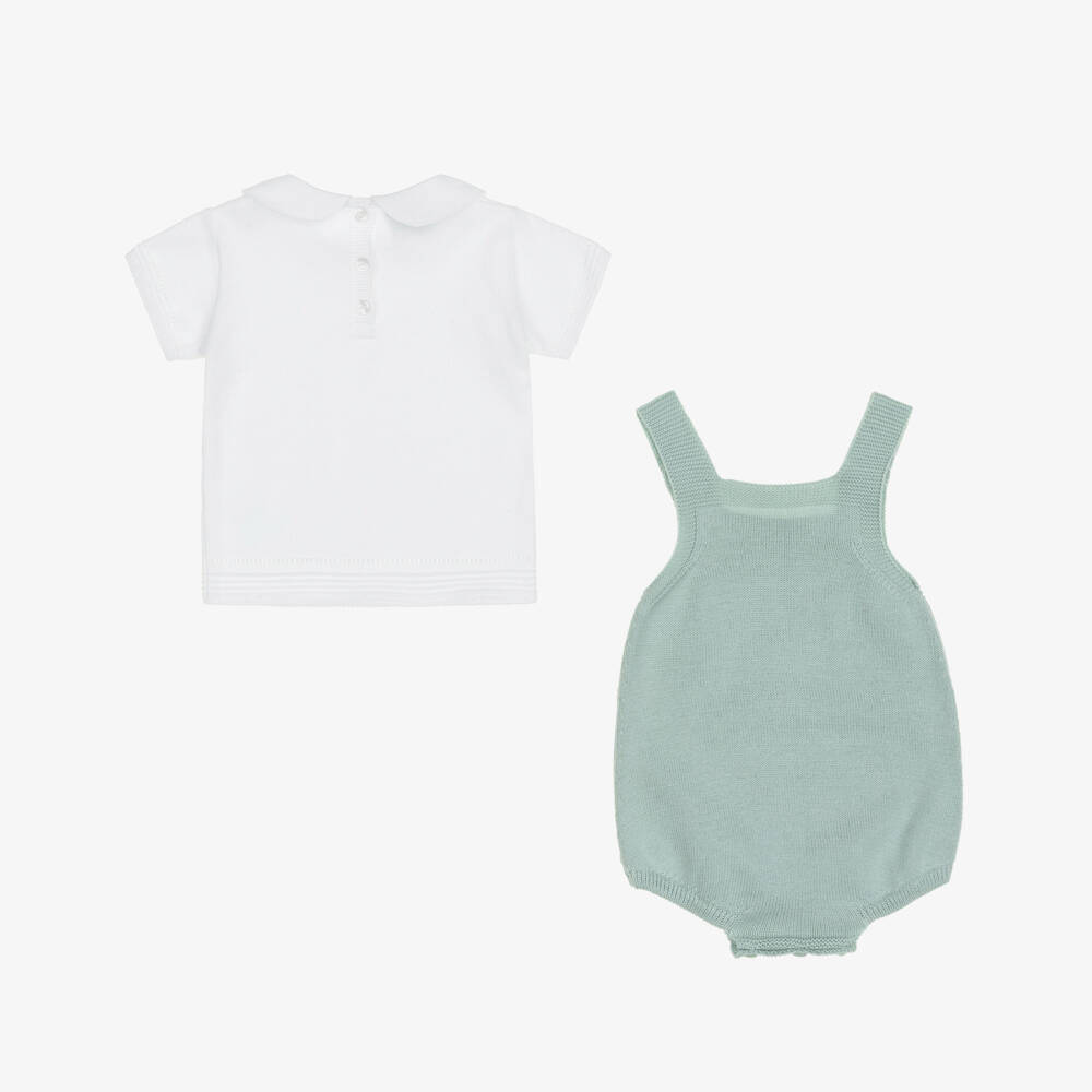 Artesanía Granlei-Baby Boys Pale Green Duckling Knitted Babysuit Set | Childrensalon Outlet