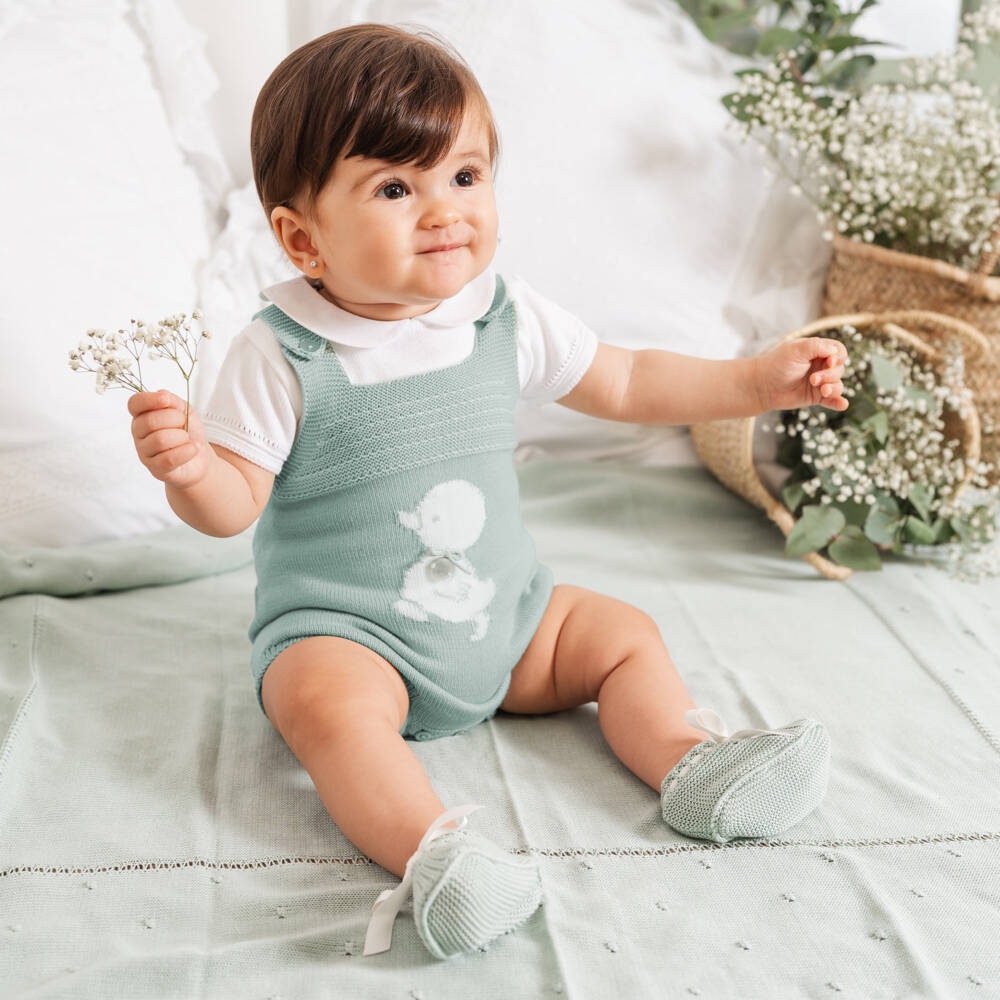 Artesanía Granlei-Baby Boys Pale Green Duckling Knitted Babysuit Set | Childrensalon Outlet