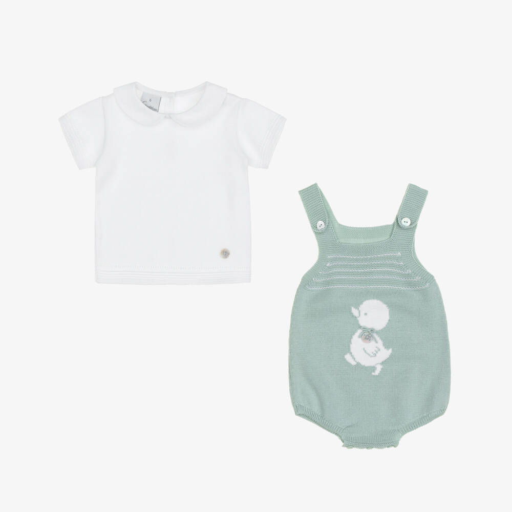 Artesanía Granlei-Baby Boys Pale Green Duckling Knitted Babysuit Set | Childrensalon Outlet