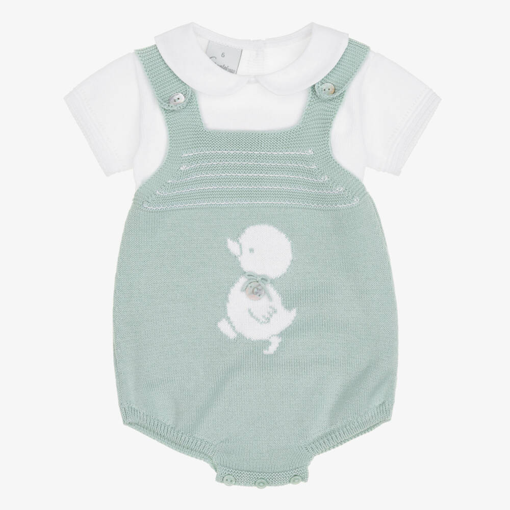 Artesanía Granlei-Baby Boys Pale Green Duckling Knitted Babysuit Set | Childrensalon Outlet