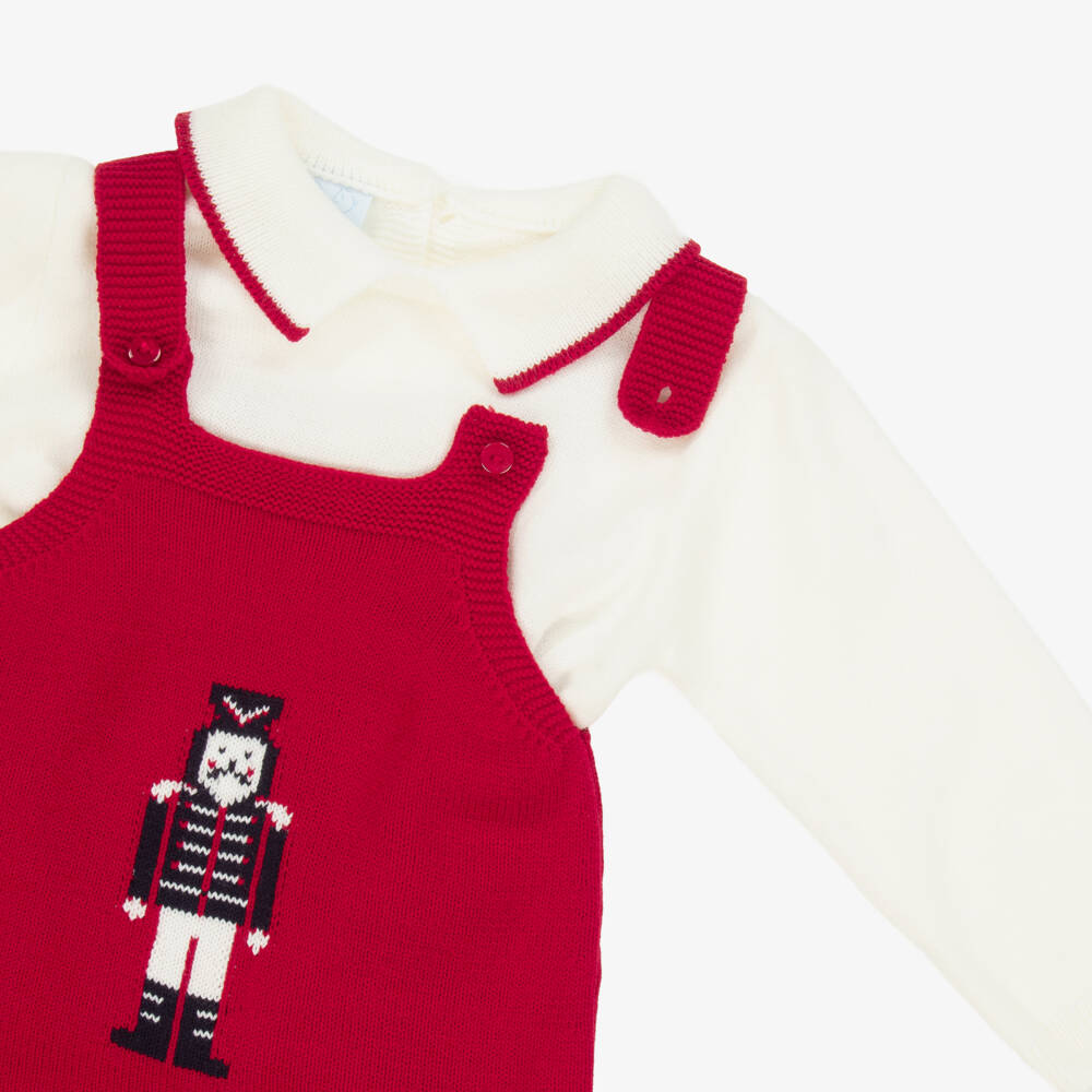 Artesanía Granlei-Baby Boys Red Nutcracker Knitted Dungaree Set | Childrensalon Outlet