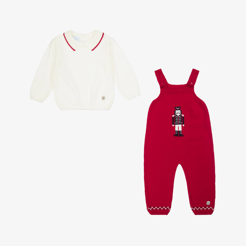 Artesanía Granlei-Baby Boys Red Nutcracker Knitted Dungaree Set | Childrensalon Outlet