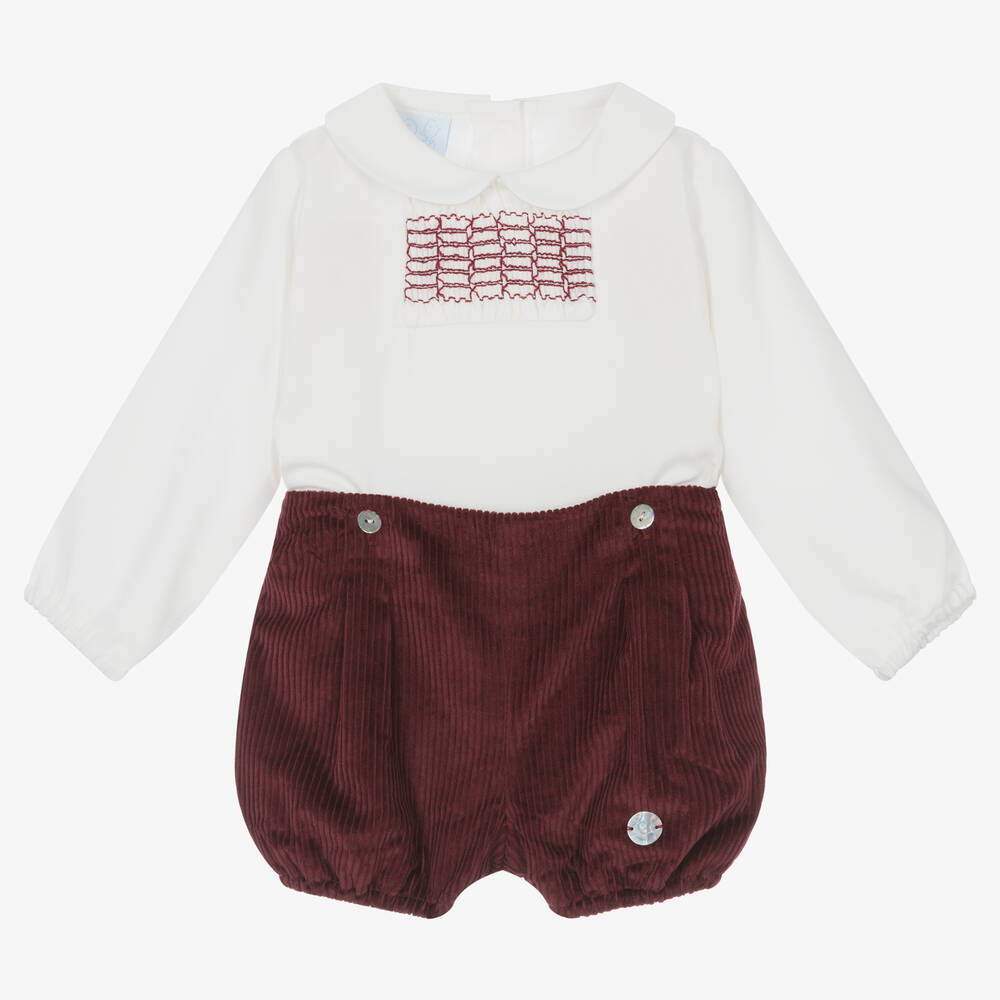 Artesanía Granlei - Gesmoktes Top & rote Cord-Shorts | Childrensalon