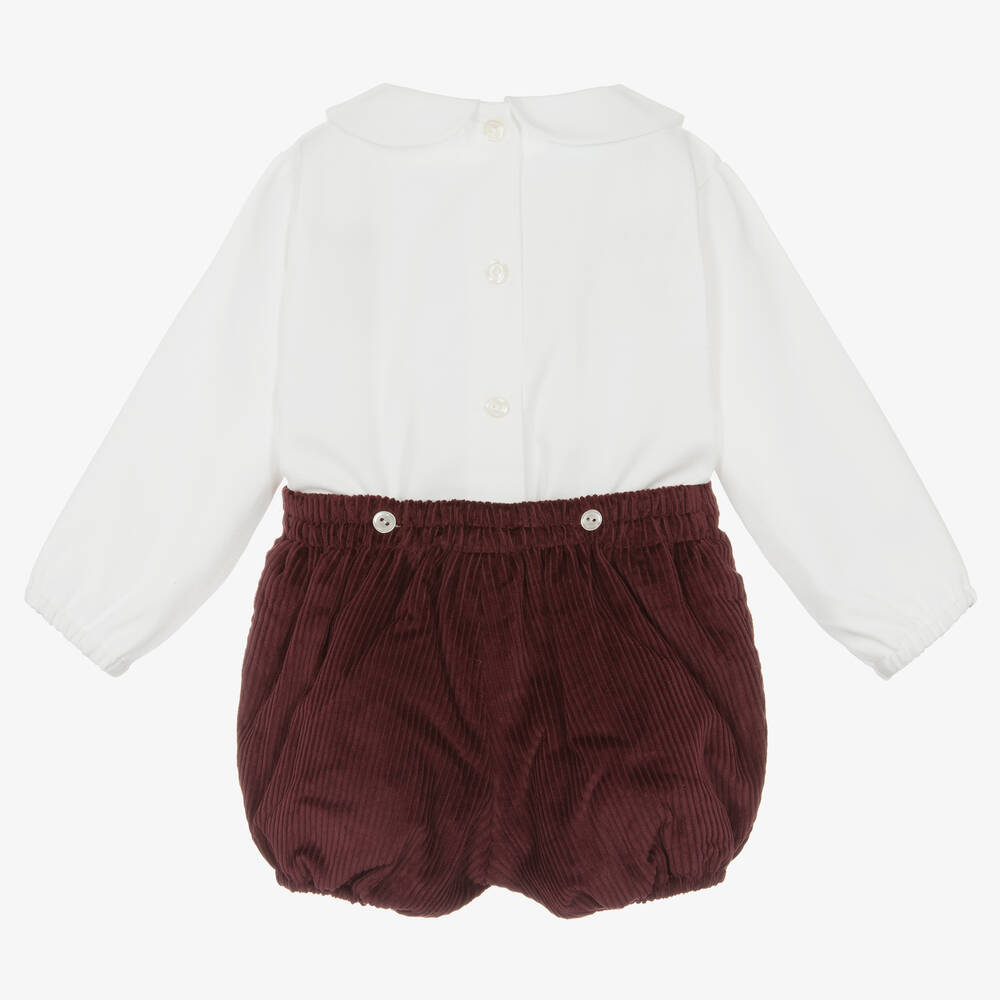 Artesanía Granlei-Baby Boys Red Smocked Corduroy Buster Suit | Childrensalon Outlet