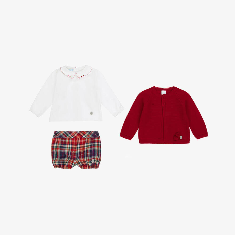 Artesanía Granlei-Baby Boys Red Tartan Check Shorts Set | Childrensalon Outlet