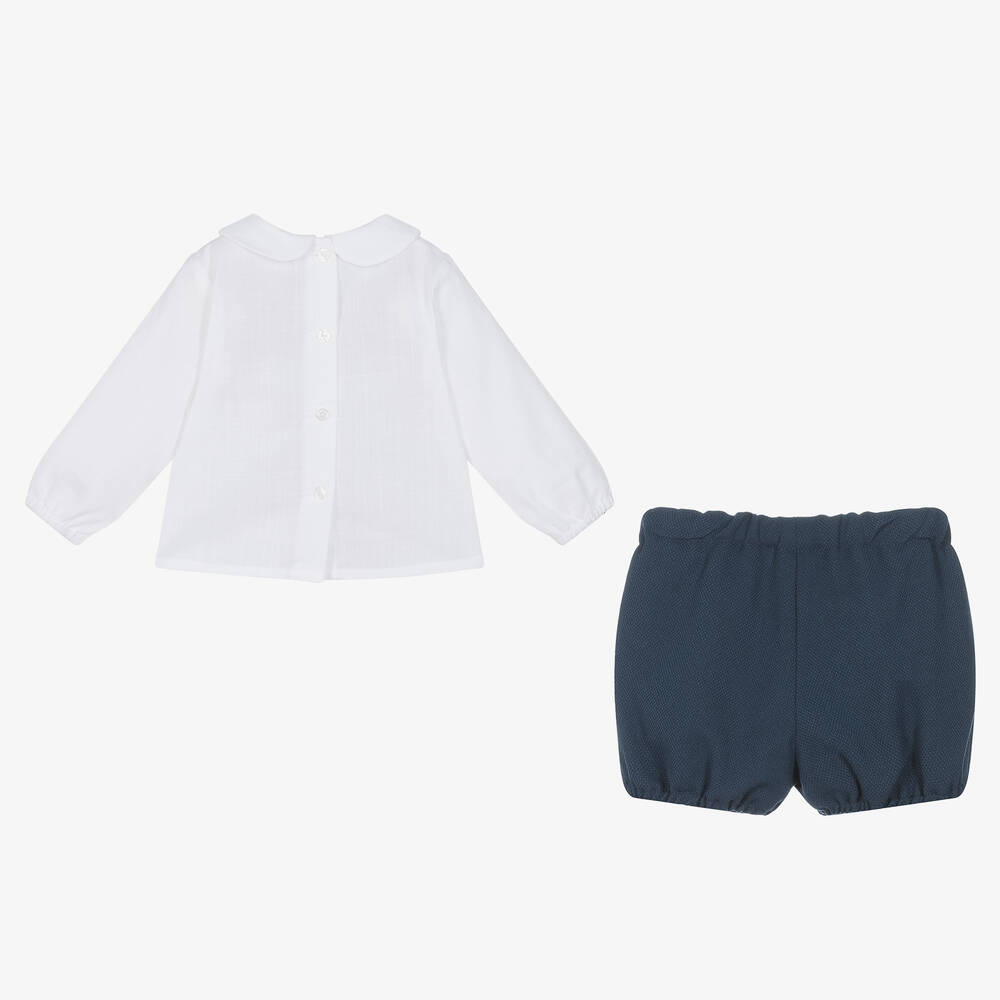 Artesanía Granlei-Baby Boys White & Blue Shorts Set | Childrensalon Outlet