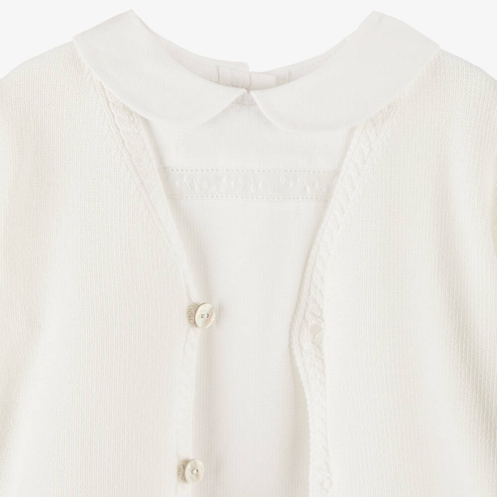 Artesanía Granlei-Baby Boys White Cardigan, Shirt & Shorts Set | Childrensalon Outlet